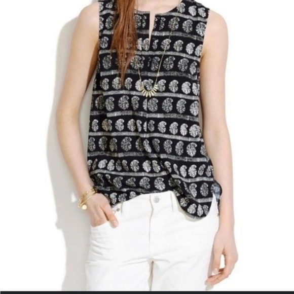 MADEWELL Black Novella Moroccan Print Tank Top Size Small - Picture 1 of 10